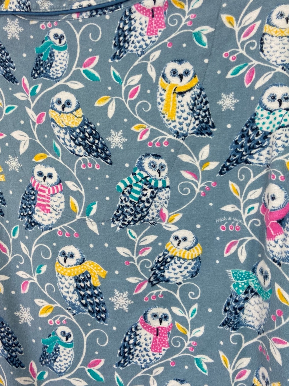 Nick and Nora Pajama Set Owls M Blue Cotton Flannel Pockets Arts & Crafts - Picture 4 of 16